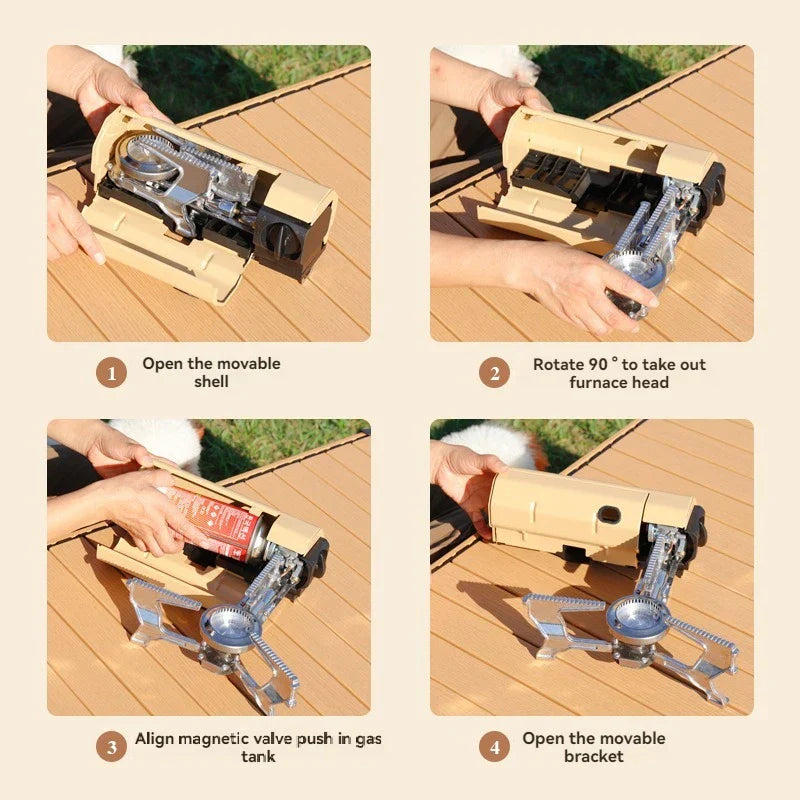 Portable Folding Gas Stove Cassette Butane Camping Burner Khaki-2